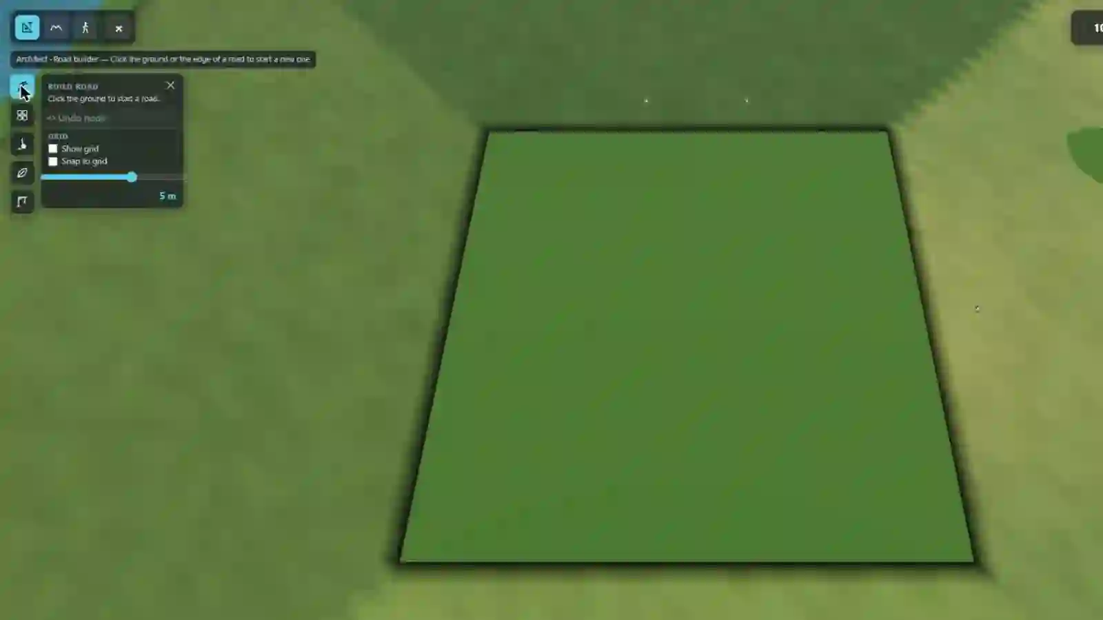 Five frames from one fixed overhead camera, showing a road drawn on empty
                            ground, the loop closing to enclose a block, the block divided into plots,
                            and buildings standing on every plot.